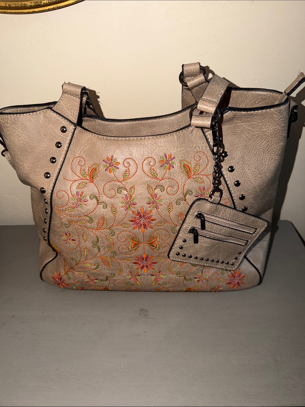 Sam & Hadley Women's Black Shoulder Bag with Tan Logo Patch